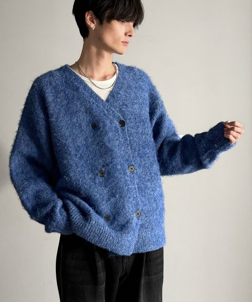 【Classical Origin】「アートな1着。」ミックスシャギー素材ダブルテーラードニットカーディガン／Mixed Shaggy Double-Tailored Knit Cardigan co0780011