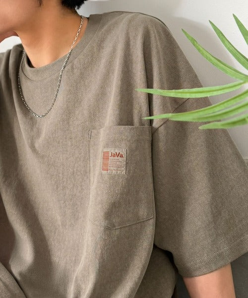 《JaVa ジャバコラボ》古着風ストリートMIX。綿100%ヘヴィーウエイト胸ポケピグメントTシャツ jv1029020
