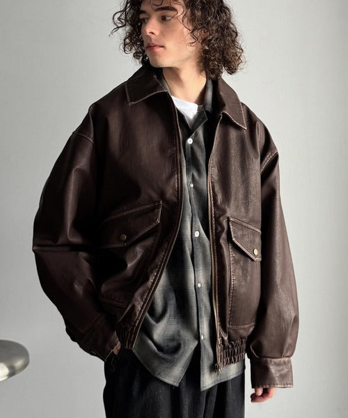 【Classical Origin】「Sランクアイテム。」ヴィンテージレザー中綿入りブルゾン／Vintage Leather Padded Blouson co1320001
