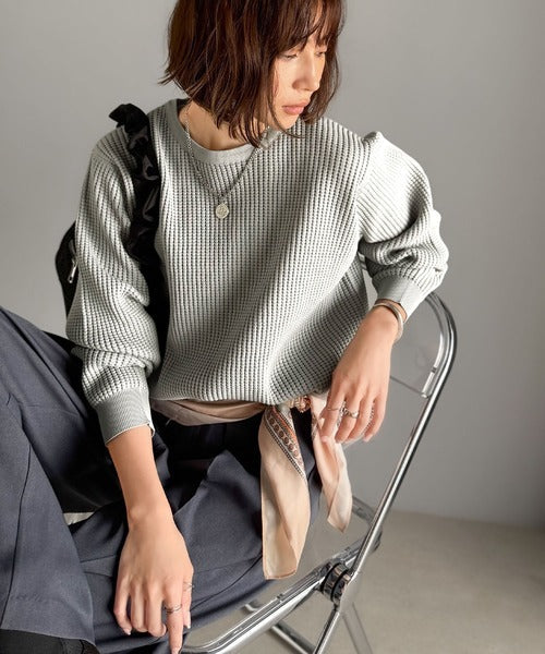 《JaVa ジャバコラボ》洗練された大人カジュアルトップス。サーマルクルーネックニット jv1260480