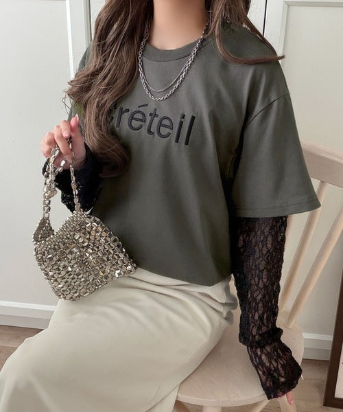 レースでカジュアルの中に女性らしさをプラス!レイヤード風レース袖ドッキングTシャツ（レース柄アソート） ce1010561