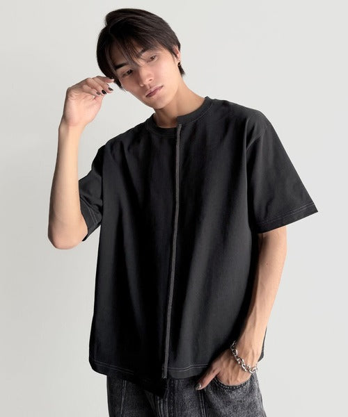 Asymmetric Stitch Design T-Shirt／アシンメトリーデザイン配色ステッチTシャツ co1150013