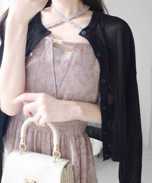 【mily bilet】華やかに魅力引き立つ。シアージャガードチョーカーキャミワンピース(ロング) mi1019067