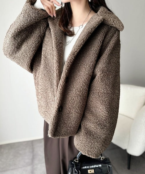 モコっとかわいく、冬支度♪ふんわり軽やか×暖かみたっぷり！コクーンシルエットテディベアボアブルゾン ce1240104