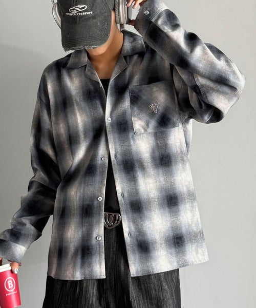 【Classical Origin】自然体のカッコよさ。ヴィンテージ風チェック柄オープンカラーシャツ（長袖）/Vintage-style check pattern open collar shirt co1010024