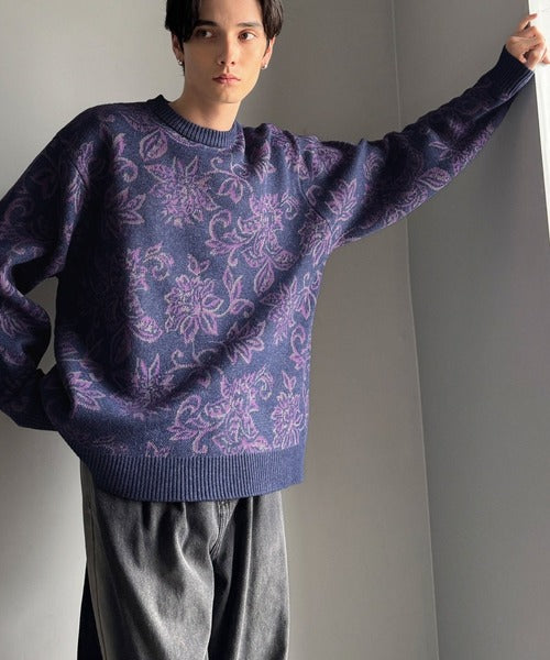 【classical origin】視線を奪う、ジャガード花柄ニット／Jacquard Floral Knit Sweater ao1020311
