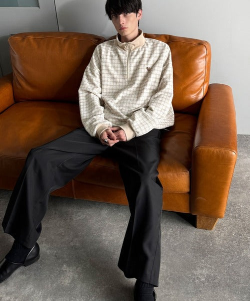 【Classical Origin】「上品カジュアル」。裾ドロスト付きツイード素材ハーフジッププルオーバー（長袖）/Tweed Fabric Drawcord Half-Zip Pullover co1010032
