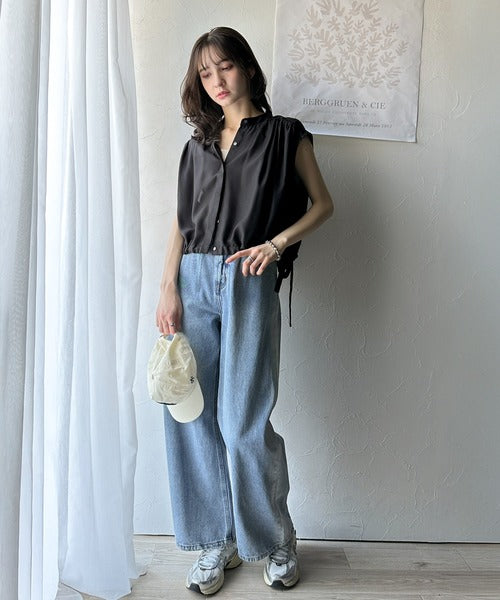 清楚感に大人の甘さをプラス。リボンヘムクロップドギャザーブラウス（ショート丈） ce1070134