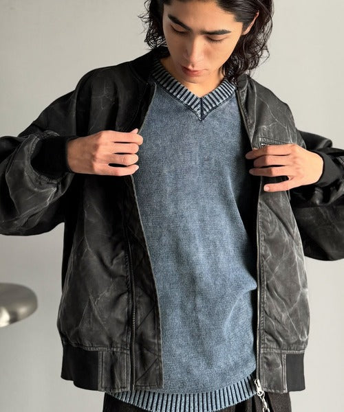 【Classical Origin】「自分ウケ最強。」綿100％刺繍入りピグメント加工Vネックセーター／Pigment-Dyed 100% Cotton Embroidered V-Neck Sweater co0780016