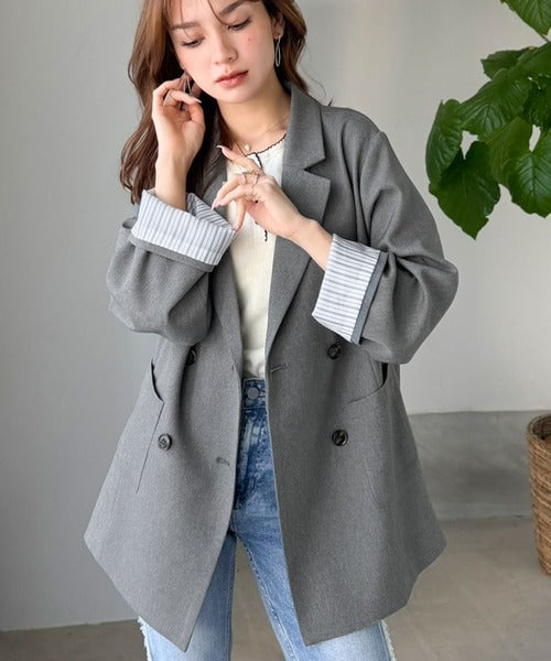 【mily bilet】折ってもかわいい♪春まで着れちゃう万能アイテム。裏地付きダブルボタンテーラードジャケット mi1329089