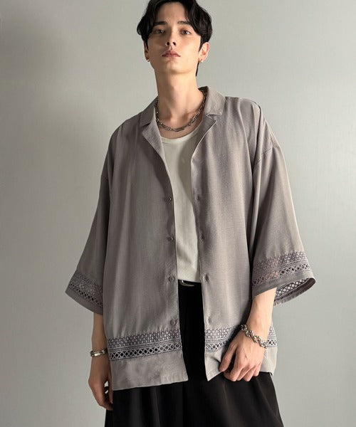 レースが語る、大人の余裕。レース切り替えオープンカラーシャツ / Lace Panel Open Collar Shirt co1010011