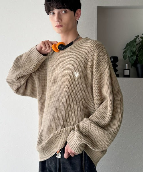 【Classical Origin】「究極スタンダード」畔編みオーバーサイズクルーネックセーター ／Oversized Ribbed Knit Crew Neck Sweater co0780012
