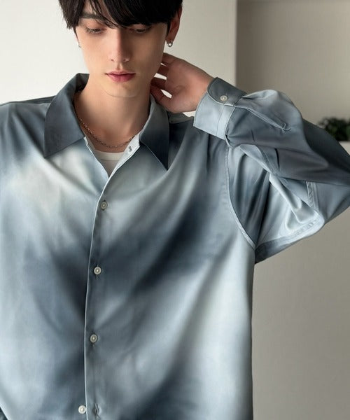 【Classical Origin】「都会的スタイル」。総柄ドレープキャンプカラーシャツ（長袖）/Relaxed Drape All-Over Pattern Camp Collar Shirt co1150039