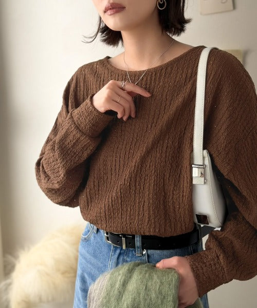 きらめき×立体感で、シンプルコーデを今っぽく。ラメ入りジャガード素材サイド切り替えプルオーバー（長袖） ce1350028