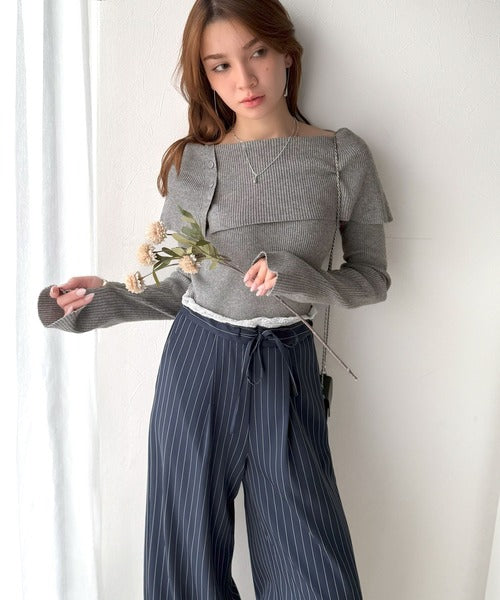 上品＆繊細に華奢見え♪サムホール付きオフショルリブ編みニット（長袖） ce1260446