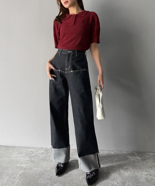 《JaVa ジャバコラボ》新感覚な大人デニム。ロールアップフロントポケットワイドデニムパンツ jv0909005