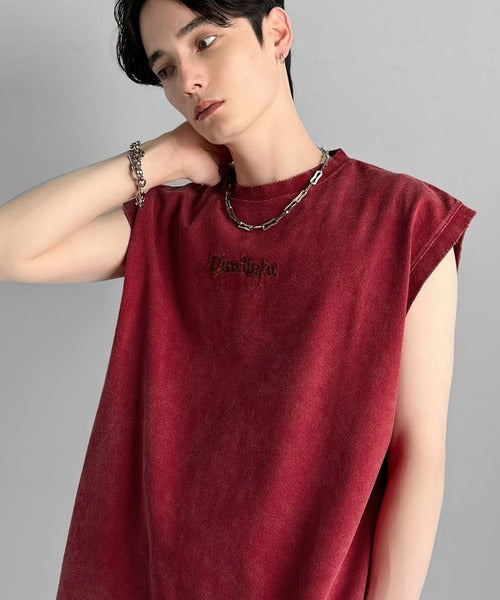 「1枚で主役。」紐刺繍スノーウォッシュ加工ノースリーブTシャツ／String Embroidery Snow-Washed Sleeveless T-Shirt co1150032