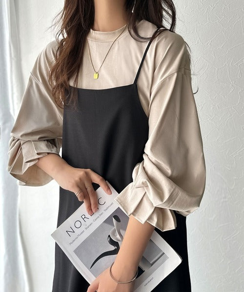 ひとさじの甘さ。微光沢仕立て、シルケット加工ハイネックキャンディスリーブTシャツ（長袖） ce1020306