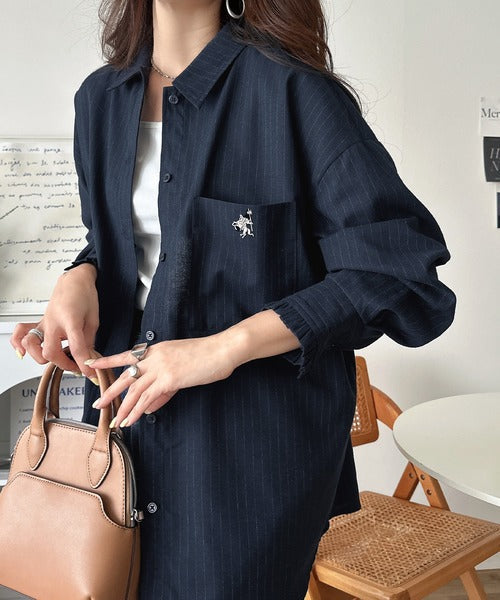 袖先に甘さを添えて。刺繍＆胸ポケット付き 柄アソート起毛シャツ(チェック/ストライプ柄) ce1010666