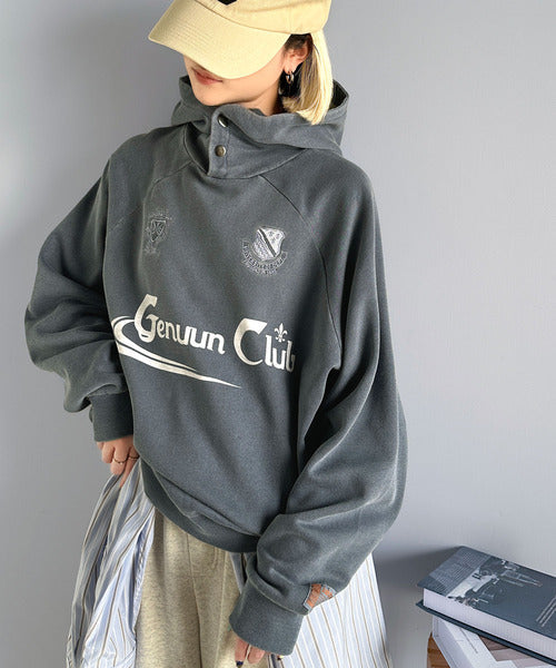 《JaVa ジャバコラボ》ヴィンテージ感たっぷり!!胸刺繍ピグメントオーバーサイズ裏起毛パーカー jv1029093