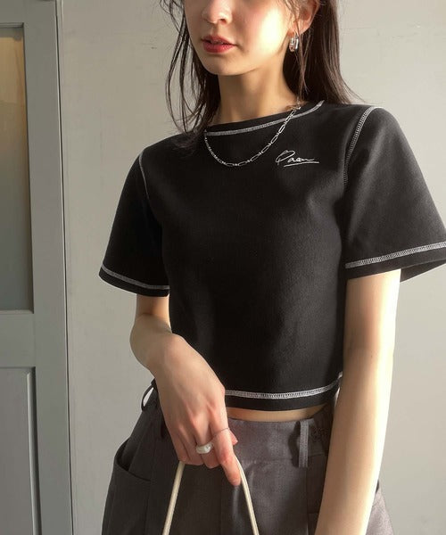 1枚で今っぽデザイン♪PAEAN刺繍配色ステッチチビTシャツ（半袖） ce1020200