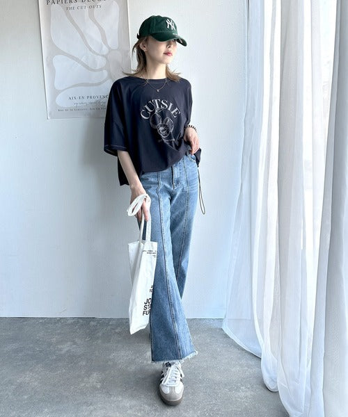 毎日のスタイルを楽しく彩る。前後2way裾ドロストフルーツグラフィックTシャツ ce1050269
