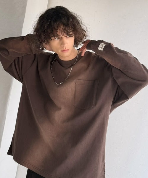 《JaVaジャバコラボ》垢抜け！大人のストリートstyleを作る。綿100％スプレーダイ加工オーバーサイズTシャツ（長袖） jv1020358