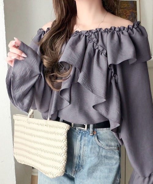 【mily bilet】大人の甘さがちょうどいい♪オフショル2wayキャンディースリーブカシュクールブラウス（長袖） mi1019127