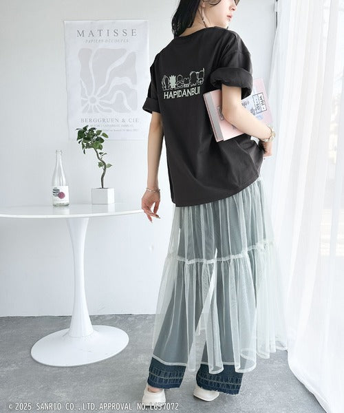 【Sanrio characters/サンリオキャラクターズ】人気キャラ大集合！はぴだんぶいバック刺繍ビッグTシャツ(半袖) ce1350004