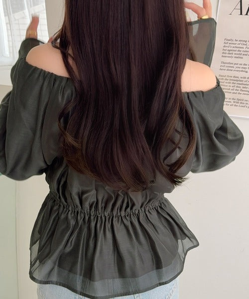 【mily bilet】シアー×ペプラムで、大人可愛く。キャンディスリーブシアーギャザーペプラムブラウス (長袖) (シアー) mi1019163