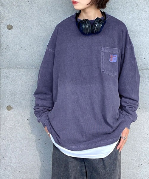 《JaVaジャバ コラボ》綿100％ピグメント加工ポケット付きロングTee jv1029002