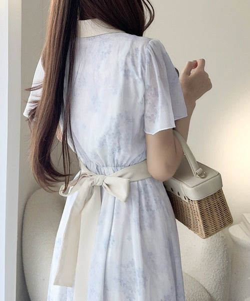 【mily bilet】夏を涼む相棒ワンピ♪水彩フラワーが上品。シアーフローラル バックリボンワンピース (長袖) (ロング) mi1139101