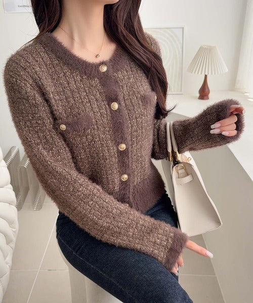 【mily bilet】ツィードライクフェザー切り替えラメニットジャケット mi1329043