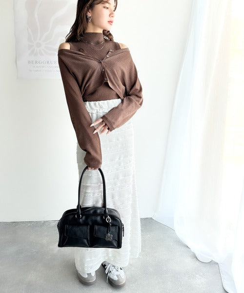 【mily bilet】上品さと可愛らしさを兼ね備えた、オフショル２WAYラメシアーニットアンサンブル（カーディガンセット） mi1029105