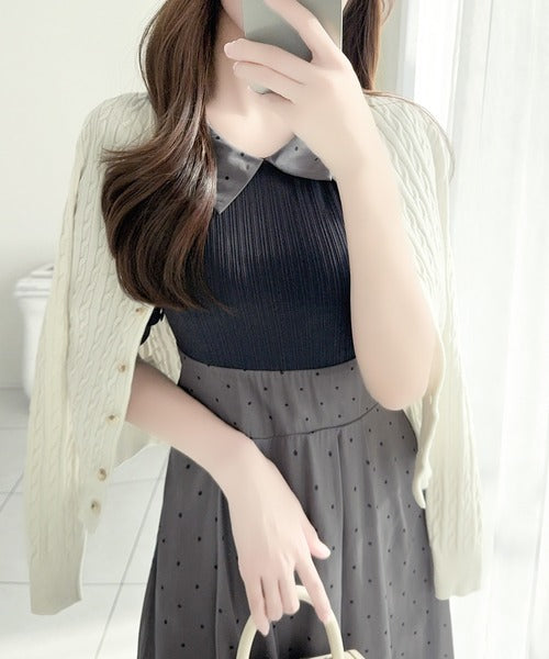 【mily bilet】待望の半袖ver.登場！ドット柄配色切り替えドッキングワンピース（ロング丈） mi1139108