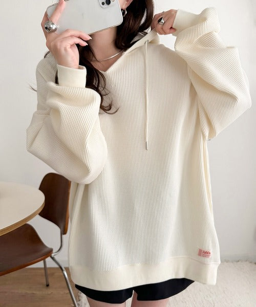 《JaVa ジャバコラボ》毎日着たい、今っぽゆるっとシルエット。綿100％オーバーサイズワッフルパーカー jv1260611