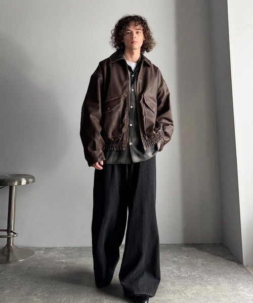 【Classical Origin】「Sランクアイテム。」ヴィンテージレザー中綿入りブルゾン／Vintage Leather Padded Blouson co1320001