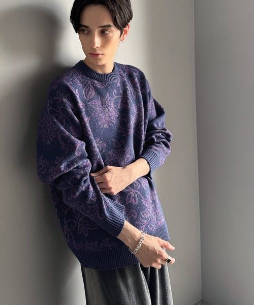 【classical origin】視線を奪う、ジャガード花柄ニット／Jacquard Floral Knit Sweater ao1020311