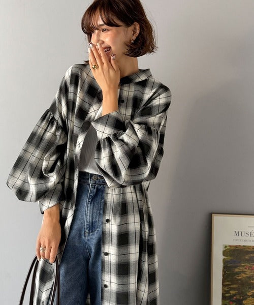 着方自在でロングシーズン活躍◎柄アソートバンドカラービッグシャツワンピ ce1010478
