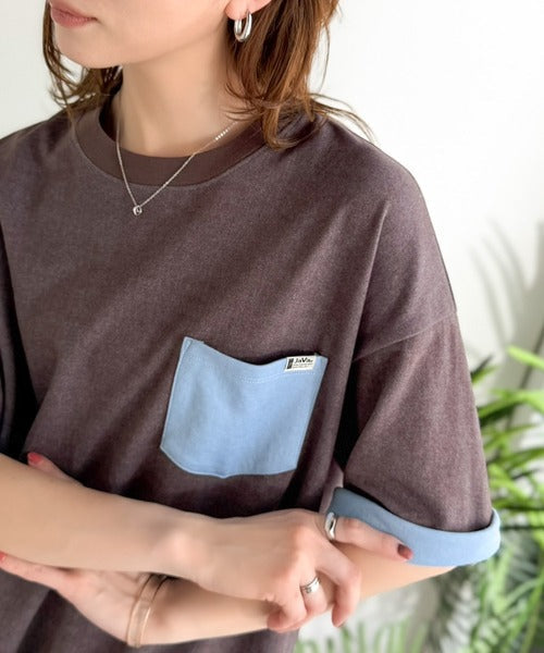 《JaVaジャバコラボ》【吸水速乾機能付き】汗ばむ季節でもドライな着心地。裏配色でマンネリ防止！ 胸ポケット付き オーバーサイズTシャツ jo1150089