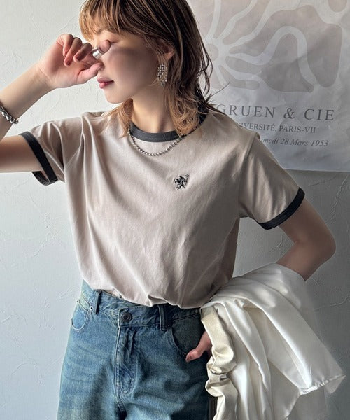 【sustaina+】デイリースタイルをアップデート。オーガニックコットン混 綿100％胸刺繍リンガーTシャツ ce1260400