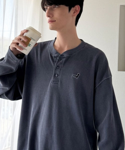 【Classical Origin】「リラックス感、こなれ感。」ピグメント加工サーマルヘンリーネックTシャツ（長袖）/Pigment-Dyed Thermal Henley T-Shirt co1150051