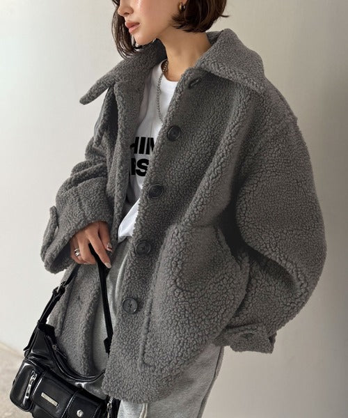 《JaVaジャバコラボ》纏う大人ボアが包み込む♪ボアショートブルゾン jv1265010