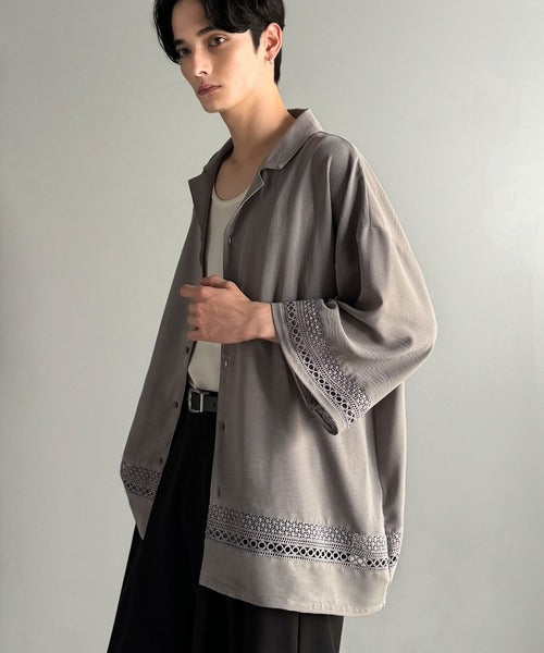 レースが語る、大人の余裕。レース切り替えオープンカラーシャツ / Lace Panel Open Collar Shirt co1010011
