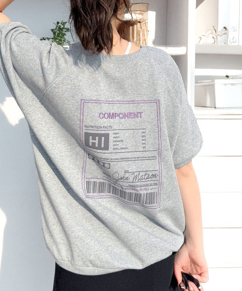大人カジュアルの新定番。前後2wayグラフィック刺繍＆プリント裏毛スウェットトップス（半袖） ce1260367
