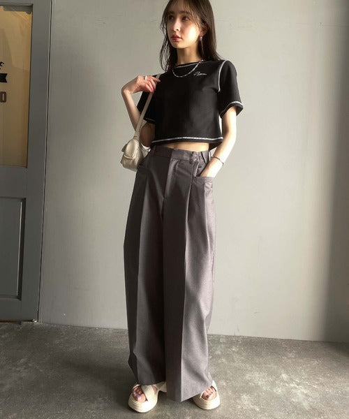 1枚で今っぽデザイン♪PAEAN刺繍配色ステッチチビTシャツ（半袖） ce1020200