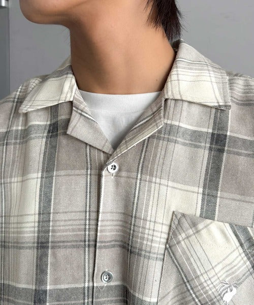 【Classical Origin】自然体のカッコよさ。ヴィンテージ風チェック柄オープンカラーシャツ（長袖）/Vintage-style check pattern open collar shirt co1010024