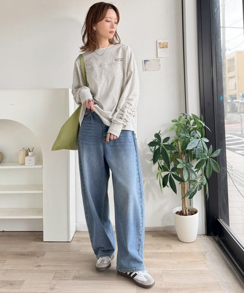 《JaVaジャバコラボ》袖を通せば、あなたも輝く。コットン100％刺繍胸元切り替えドルマンロンTEE（長袖） jv1260620