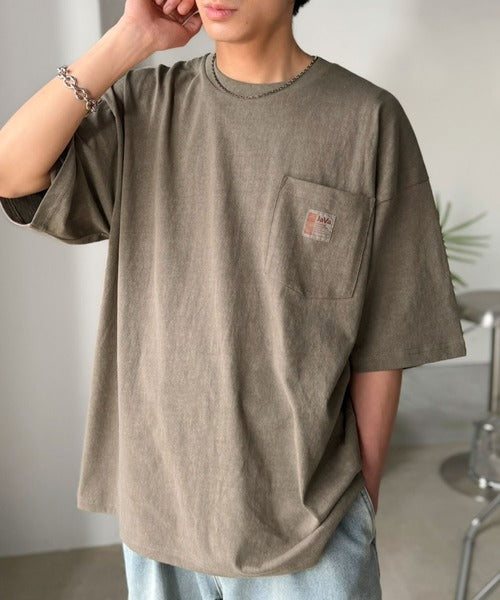 《JaVa ジャバコラボ》古着風ストリートMIX。綿100%ヘヴィーウエイト胸ポケピグメントTシャツ jv1029020