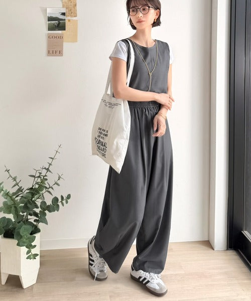 《JaVaジャバコラボ》前後で印象チェンジ♪前後2wayUネックツータックイージーサロペットパンツ jv0780086